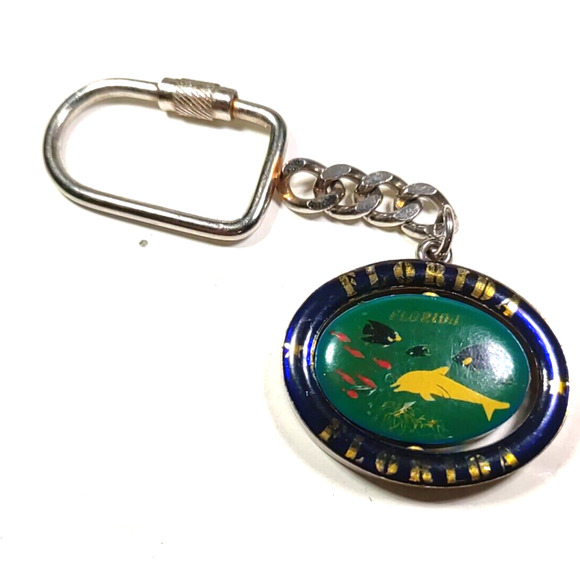 Florida Spinner Keychain Sail Boats Dolphins Ocean - Picture 1 of 7